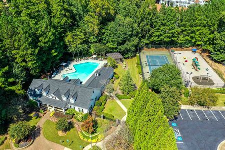 Aerial view of community center with apartments for rent in Acworth, GA.