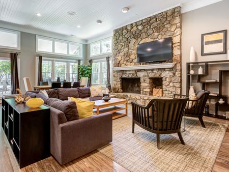 Community Center seating, fireplace and tv