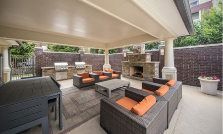 outdoor lounge and fireplace