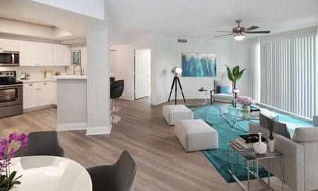 Spacious open floorplan living room in an apartment for rent in Pompano Beach, FL.