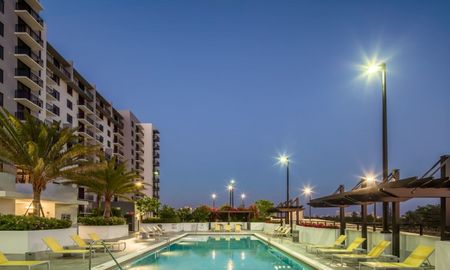 Pool at night at Miami apartments.