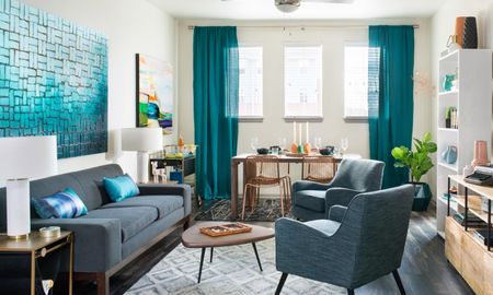 View of a luxury Denver apartment living room.
