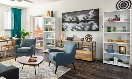 View of a luxury Denver apartment living room.