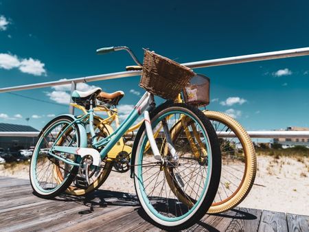 Bikes On Wooden Platform By Beach
