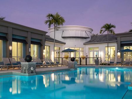 Pool with a sunset view outside the Franklin Delray apartments.
