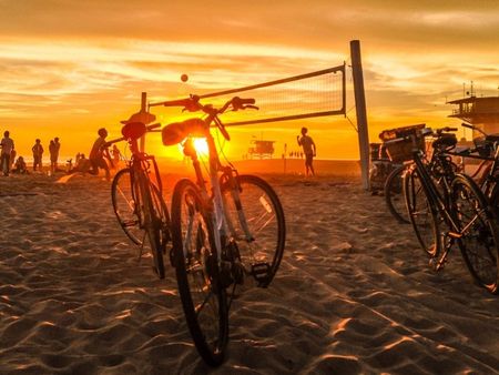 Sunset Beach with Volleyball + Bikes