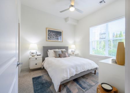 Plush neutral-toned carpeting in bedroom