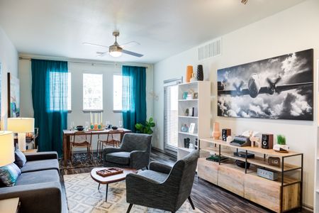 View of a luxury Denver apartment living room.