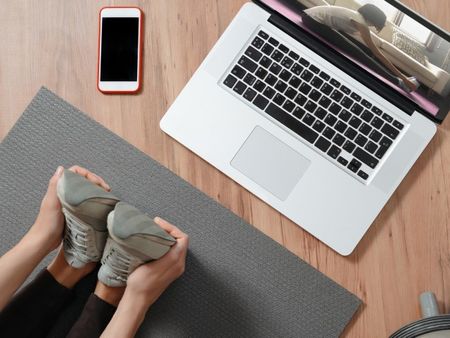 woman doing a virtual workout