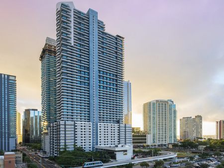 Photograph of the Miami skyline at our apartments in Brickell, featuring a view of the SOMA at Brickell apartments in Miami.