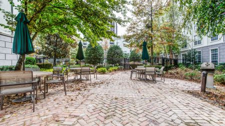 Outdoor seating area by apartments near Decatur, GA.