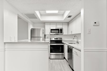 Kitchen with white cabinetry in an apartment in Clearwater, FL.