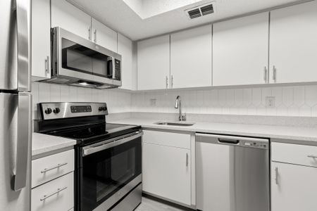 Kitchen with white cabinetry in an apartment in Clearwater, FL.