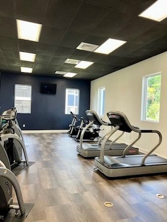 Fitness center treadmills,tv and stair machine