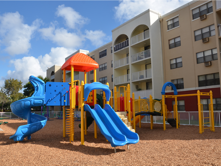 Country Club Towers, exterior, playground equipment, trees