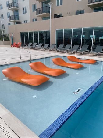 Lounge chairs, shallow area of pool