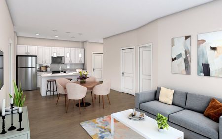 The Apartments at Montgomery Quarter living room and kitchen rendering