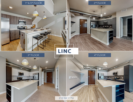 Link 1 collage of kitchens on 1-5 floor  LINC at Gray's Station apartments