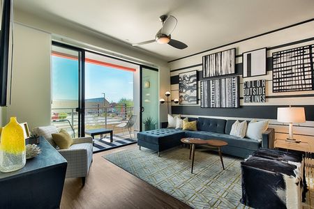 Chic living room space at The Tomscot in South Scottsdale, AZ
