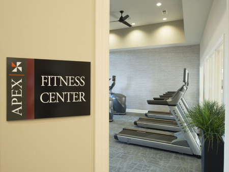 Fitness center entrance walkway.