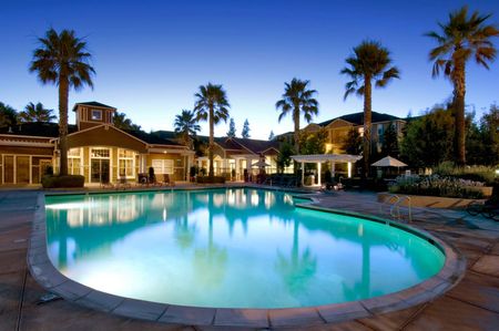 Pool at dusk | Apartments in Dublin, CA | Fountains at Emerald Park