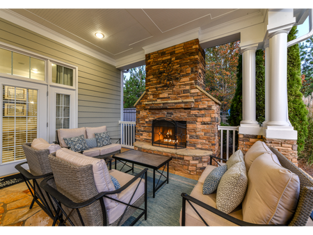 Photo of Covered Gathering Area and Outdoor Fireplace