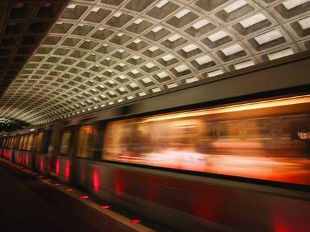 Colorful view of the metro in motion.