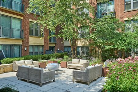Landscaped Courtyard With LED Fire Pit | 360 H Street | H Street Apartments | Washington DC Apartments
