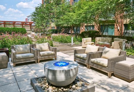 Landscaped Courtyard With LED Fire Pit | 360 H Street | H Street Apartments | Washington DC Apartments