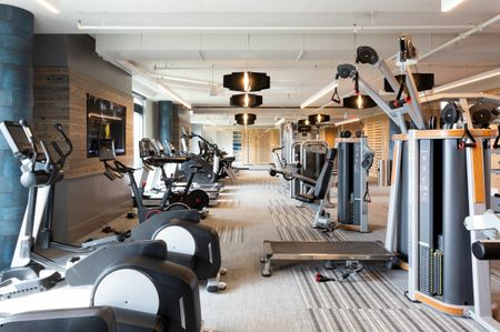 Get Your Workout in at the Rooftop Fitness Center (located in Phase I) Where You'll Find Cardio & Weight Equipment As Well As Free Weights | Meridian on First | Washington DC Apartments | Navy Yard Apartments