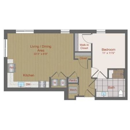 Image of 1A-UD One Bedroom Floor Plan | Ovation at Arrowbrook | Herndon Affordable Apartments