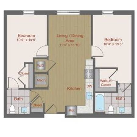Image of 2C Two Bedroom Floor Plan | Ovation at Arrowbrook | Herndon Affordable Apartments