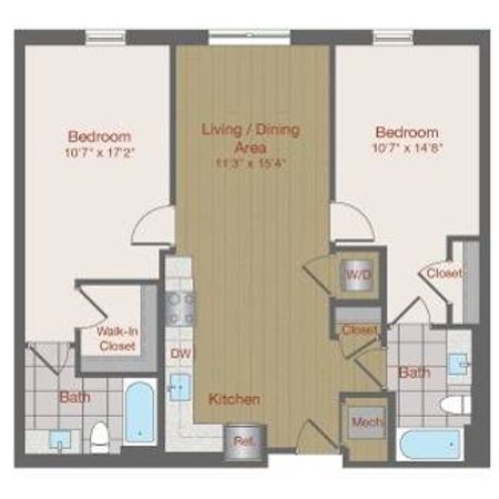Image of 2D Two Bedroom Floor Plan | Ovation at Arrowbrook | Herndon Affordable Apartments