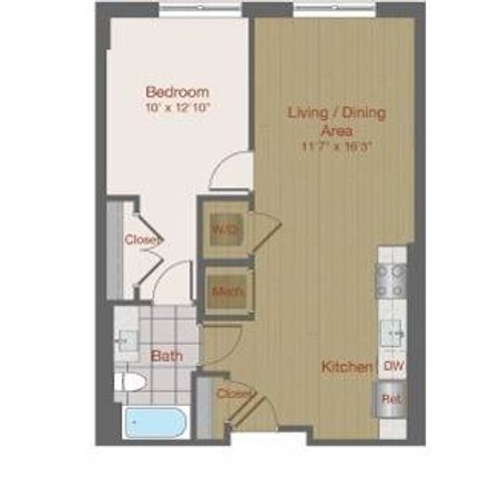Image of 1B One Bedroom Floor Plan | Ovation at Arrowbrook | Herndon Apartments