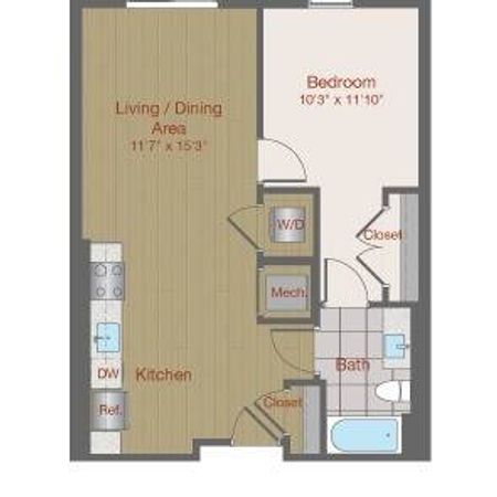 Image of 1B2 One Bedroom Floor Plan | Ovation at Arrowbrook | Herndon Affordable Apartments