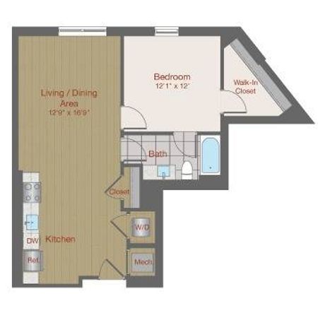 Image of 1D One Bedroom Floor Plan | Ovation at Arrowbrook | Herndon Affordable Apartments