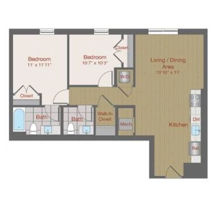 Image of 2M Two Bedroom Floor Plan | Ovation at Arrowbrook | Herndon Affordable Apartments