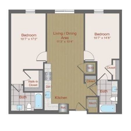 Image of 2D Two Bedroom Floor Plan | Ovation at Arrowbrook | Herndon Affordable Apartments