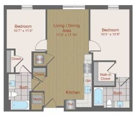 Image of 2D1 Two Bedroom Floor Plan | Ovation at Arrowbrook | Herndon Affordable Apartments