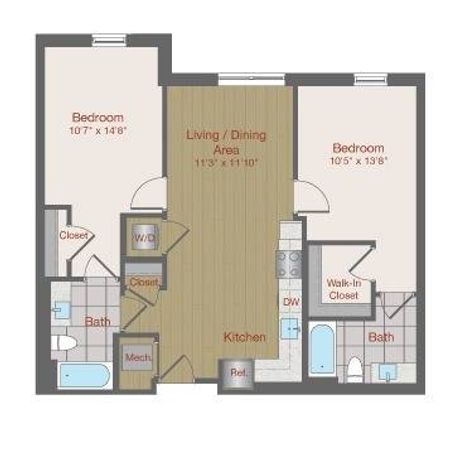 Image of 2D2 Two Bedroom Floor Plan | Ovation at Arrowbrook | Herndon Affordable Apartments