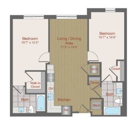 Image of 2D3 Two Bedroom Floor Plan | Ovation at Arrowbrook | Herndon Affordable Apartments