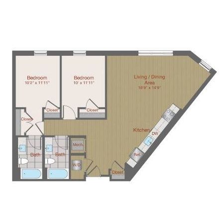 Image of 2K Two Bedroom Floor Plan | Ovation at Arrowbrook | Herndon Affordable Apartments