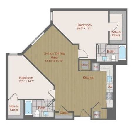 Image of 2L Two Bedroom Floor Plan | Ovation at Arrowbrook | Herndon Affordable Apartments