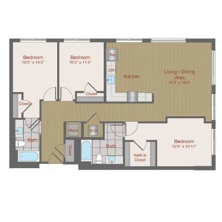 Image of 3F1 Three Bedroom Floor Plan | Ovation at Arrowbrook | Herndon Affordable Apartments