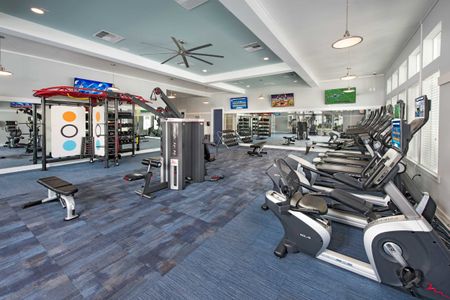 fitness center with high-end equipment and mirrors