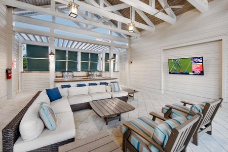 poolside seating and television