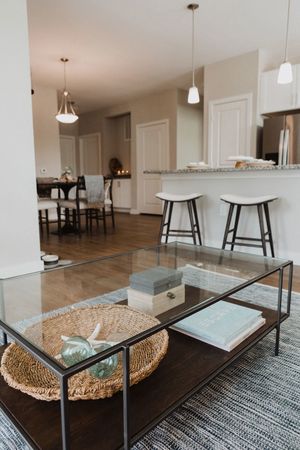 View of the furnished dining room and kitchen