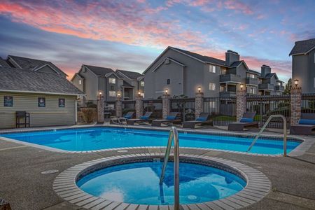 Resort Style Pool at Dusk | Apartments For Rent In Lakewood Washington | Beaumont Grand Apartment Homes