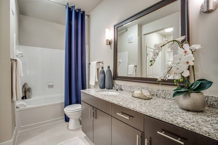 Roomy bathroom with granite countertops, garden bathub or large shower