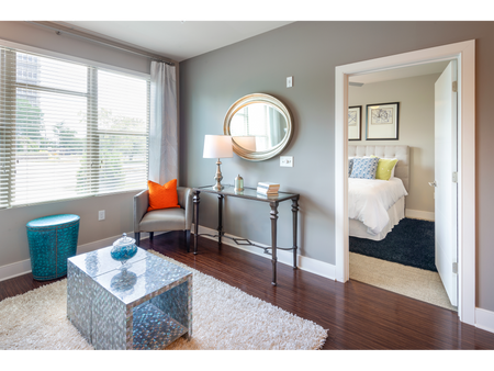 Model Apartment Living Room - real wood flooring